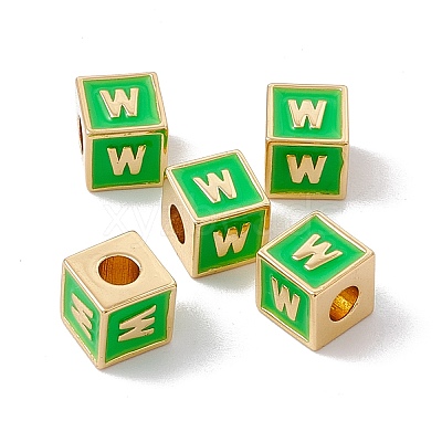 Rack Plating Brass Enamel Beads KK-B060-04G-02W-1