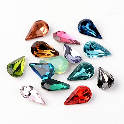 Faceted Teardrop Glass Pointed Back Rhinestone Cabochons RGLA-E004-13x8mm-M-1