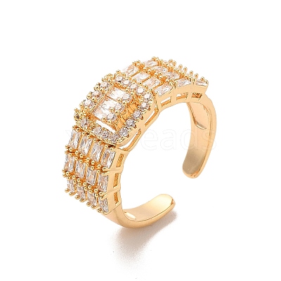 Brass Micro Pave Cubic Zirconia Open Cuff Rings RJEW-R146-16A-G-1