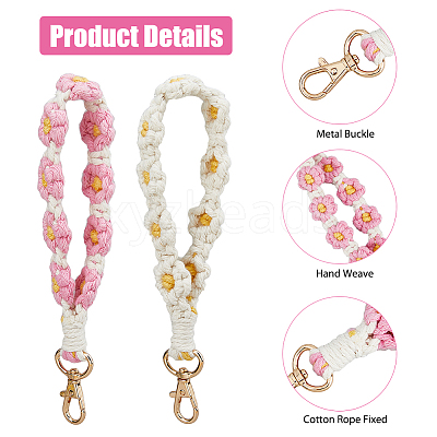 2Pcs 2 Colors Cotton Handmade Braided Wrist Lanyard Pendant Decorations KEYC-HY0001-20-1