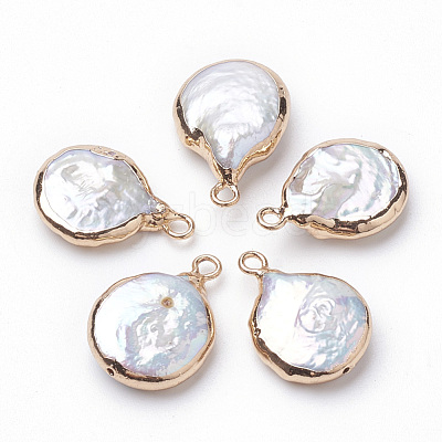 Electroplate Natural Baroque Pearl Keshi Pearl Pendants X-PEAR-Q008-08G-1