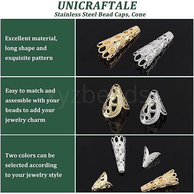 40Pcs 4 Style Stainless Steel Bead Caps STAS-UN0039-79-1
