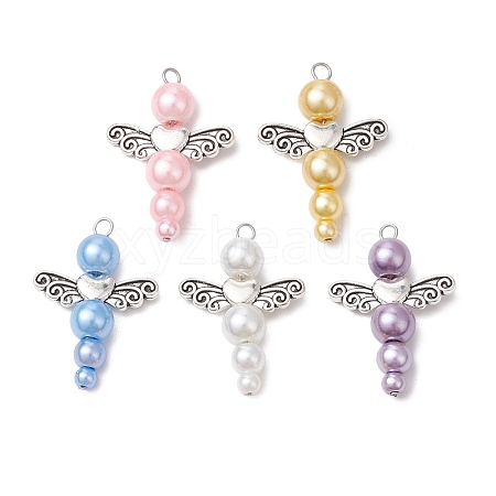 Pearlized Glass Pearl Bead Pendants PALLOY-JF03204-02-1