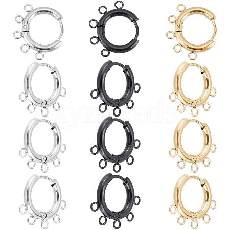 Unicraftale 6 Pairs 3 Colors 304 Stainless Steel Hoop Earring Findings STAS-UN0039-25-1