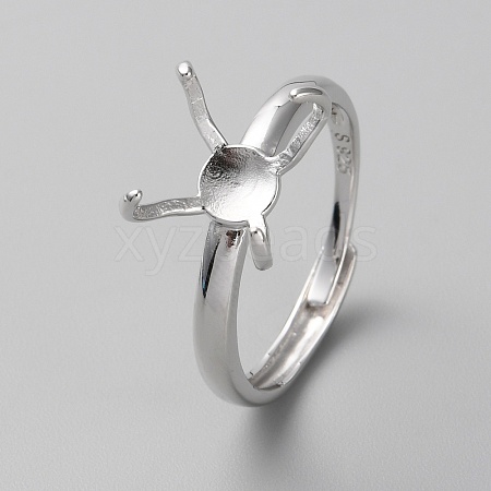 Adjustable Rhodium Plated Sterling Silver Finger Rings Components STER-WH0008-28P-1