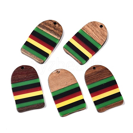 Jamaican Colour Epoxy Resin & Walnut Wood Pendants RESI-N039-122R-1