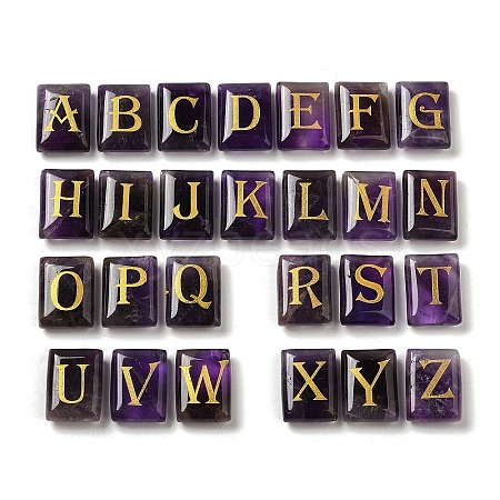 26Pcs Natural Amethyst Healing Rectangle with Letter A~Z Display Decorations G-K335-07D-1