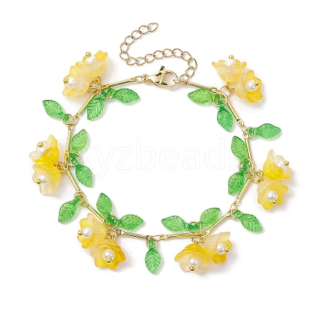 Flower Glass & Acrylic Charm Bracelets BJEW-JB10443-05-1