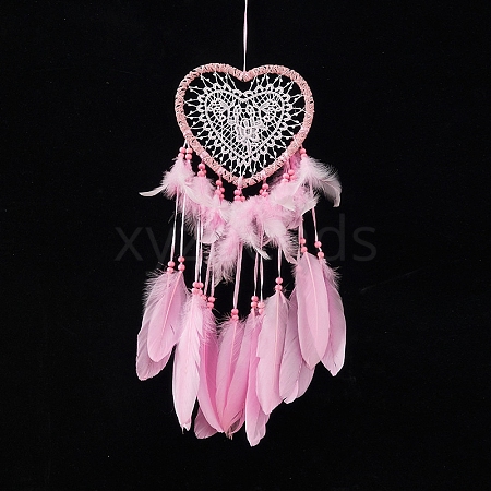 Heart Woven Web/Net with Feather Hanging Ornaments PW-WGCCCC7-02-1