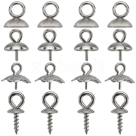 SUNNYCLUE 120Pcs 4 Styles 201 & 304 Stainless Steel Cup Peg Bails Charms STAS-SC0006-06-1