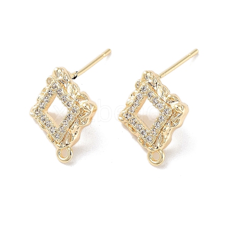 Brass Micro Pave Cubic Zirconia Stud Earring Findings KK-E107-16G-1