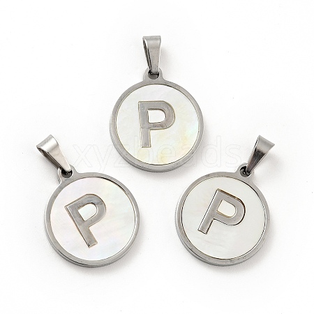 304 Stainless Steel with White Shell Pendants STAS-G268-01P-P-1