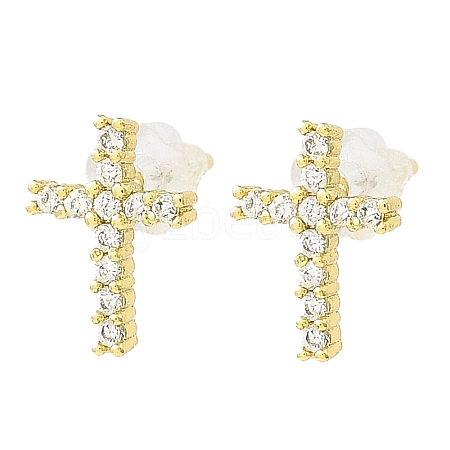 Cross Brass Micro Pave Cubic Zirconia Stud Earrings EJEW-L270-22G-1