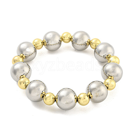 Rack Plating Two Tone Round Brass Beaded Stretch Bracelets for Women BJEW-P322-10A-1