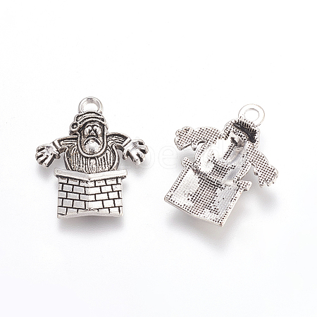 Christmas Jewelry Santas Claus Climb Over the Wall Tibetan Style Alloy Pendants TIBEP-GC123-AS-NR-1