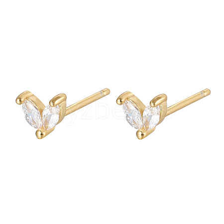 Golden 925 Sterling Silver Micro Pave Cubic Zirconia Stud Earrings FJ9969-3-1