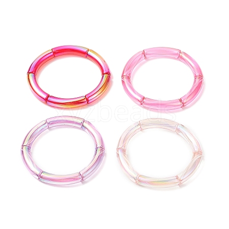 4Pcs 4 Color Acrylic Curved Tube Stretch Bracelets Set for Women BJEW-JB09305-01-1