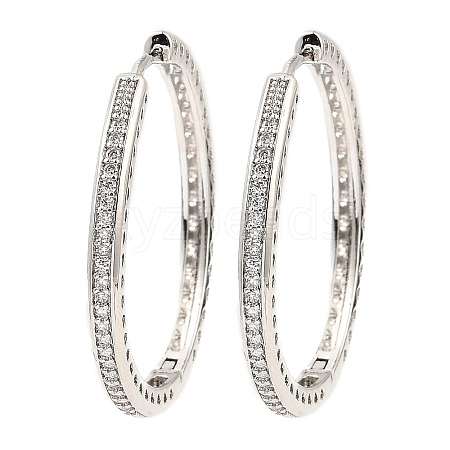 Brass Micro Pave Cubic Zirconia Hoop Earrings EJEW-D078-08P-1