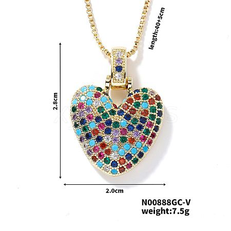 Brass Pave Colorful Cubic Zirconia Pendant Box Chain Necklaces NU0575-22-1