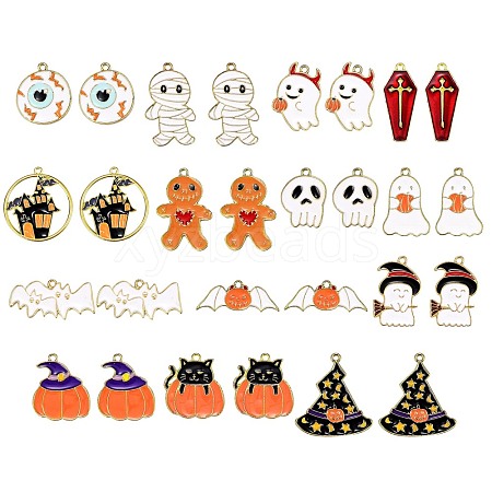 28Pcs 14 Styles Halloween Theme Alloy Enamel Pendants ENAM-SZ0001-63LG-1