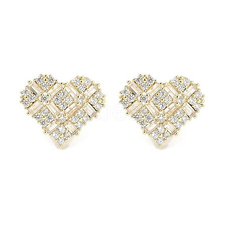 Rack Plating Brass Micro Pave Clear Cubic Zirconia Stud Earrings for Women EJEW-M260-12G-1