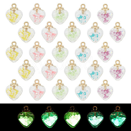 HOBBIESAY 60Pcs 5 Colors Luminous Glow in the Dark Glass Wish Bottle Pendants FIND-HY0003-55-1