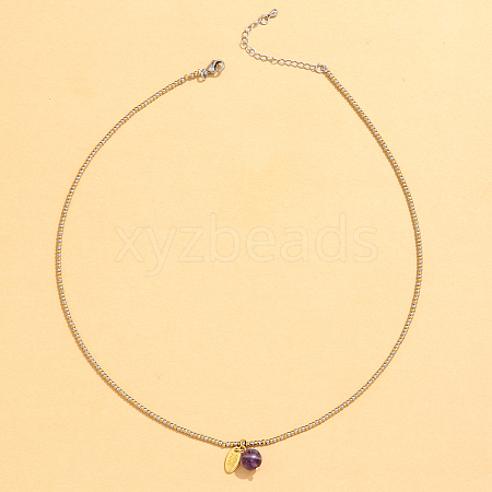 Stainless Steel Natural Stone Pendant Necklace 18K Gold Plated Women's Clavicle Chain HW0705-1-1