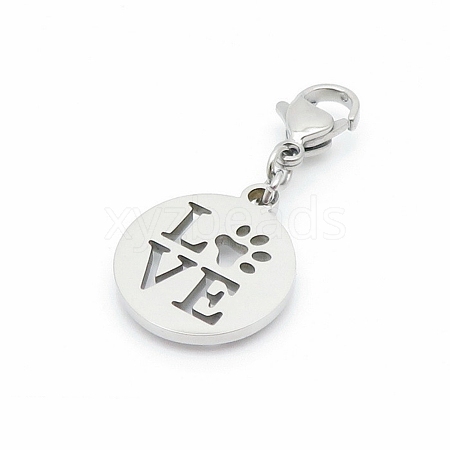 Stainless Steel Flat Round with Hollow Word Love Pendant Decorations PW-WG54D83-02-1