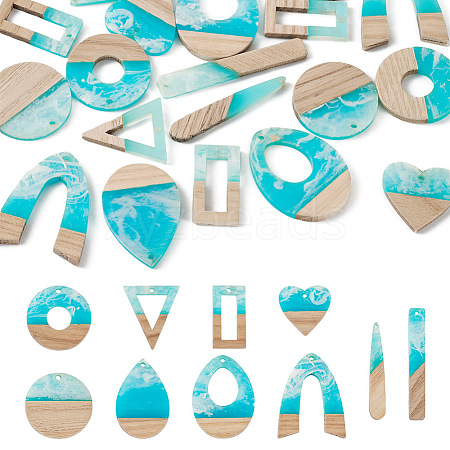  20Pcs 10 Styles Ocean Theme Transparent Resin & white Wood Big Pendants RESI-TA0001-88-1