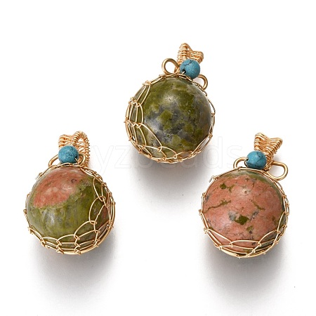 Natural Unakite & Turquoise Pendants G-B001-02G-H-1