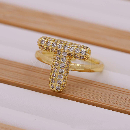 Brass Micro Pave Clear Cubic Zirconia Initial Cuff Rings FS-WGB210B-20-1