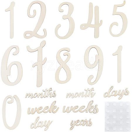 Wood Baby Milestone Numbers Signs Sets AJEW-WH0042-30-1