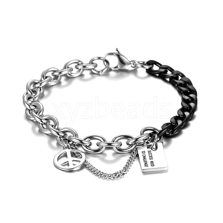 Two Tone Peace Symbol & Quote Charm Bracelets FS-WGFBFF4-03-1