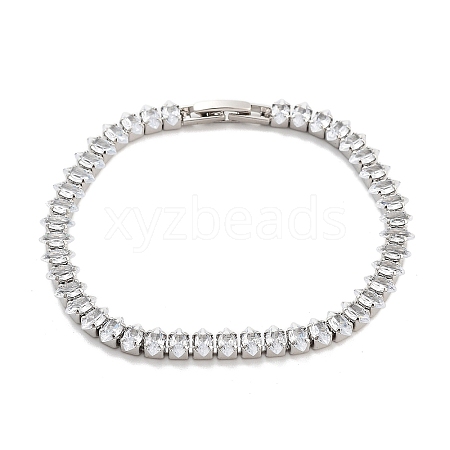 Brass Pave Clear Cubic Zirconia Horse Eye Link Bracelets BJEW-B094-03B-P-1