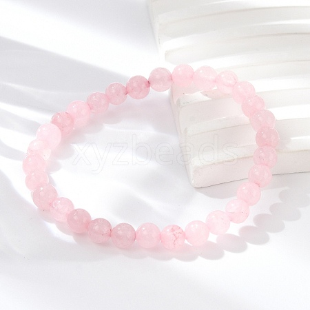 Natural Rose Quartz Bead Stretch Bracelets X-BJEW-K212-A-045-1