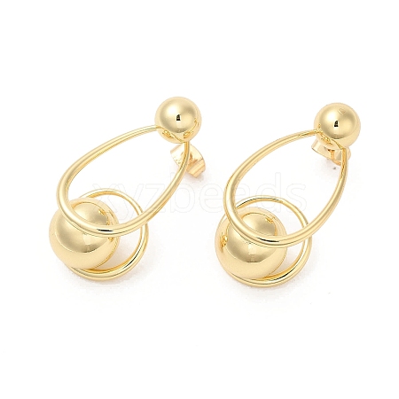 Brass Teardrop with Ball Dangle Stud Earrings for Women EJEW-D065-06G-1