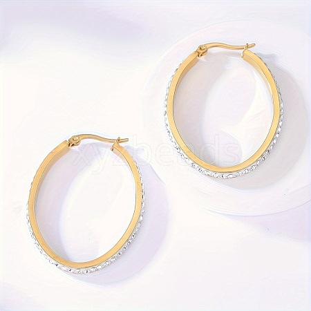 Elegant Gold Plated Geometric Hoop Earrings with Sparkling Crystals SL7342-1