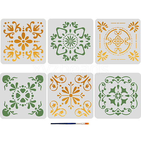 MAYJOYDIY US 1 Set Bohemian Tile PET Hollow Out Drawing Painting Stencils DIY-MA0001-74-1