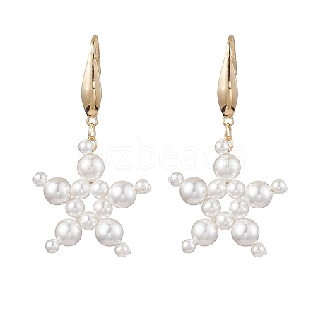 Star Shell Pearl Dangle Earrings EJEW-TA00493-1