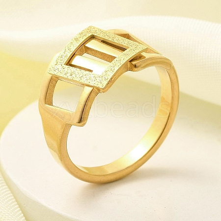 Textured 304 Stainless Steel Hollow Rectangle Finger Ring for Women RJEW-L126-12B-G-1