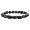 Round Natural Larvikite & Colunm Lava Rock & Synthetic Non-magnetic Hematite Stretch Beaded Bracelet for Women Men OR8380-3-1