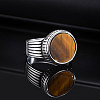 304 Stainless Steel with Natural Tiger Eye Finger Rings for Men FS-WGE1297-03-3