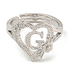 Heart with Letter & Flower Rack Plating Brass Adjustable Rings for Women RJEW-I105-05P-G-2