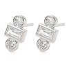 Rectangle with Flat Round Brass Micro Pave Clear Cubic Zirconia Stud Earrings EJEW-G452-12P-4