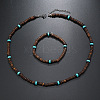 Bohemian Style Coconut Shell with Synthetic Turquoise Rondelle Beaded Necklaces & Bracelets Sets FS-WG8D889-05-1