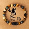 Twelve Constellations Natural Tiger Eye & Picture Jasper & Rhyolite Jasper Round & Column Beaded Stretch Bracelets for Women Men WG6FA5D-08-1