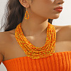 Plastic Seed Beaded Multilayer Necklaces & Teardrop Dangle Earrings Sets WGB34C1-04-1