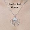 Non-Tarnish 201 Stainless Steel Hollow Shell Pendant Necklace NJEW-OY002-16-3