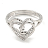 Heart with Letter Rack Plating Brass Micro Pave Clear Cubic Zirconia Adjustable Rings for Women RJEW-I105-01P-E-2