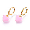 Ion Plating(IP) Enamel Heart Dangle Hoop Earrings EJEW-T018-01D-2